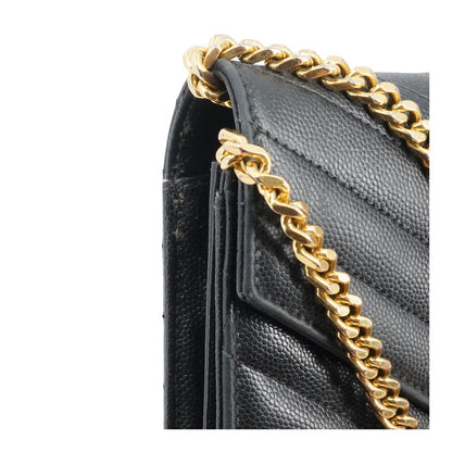 Black Classic Cassandre Chain Wallet in Grain De Poudre Leather