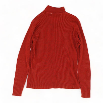 Vintage Rib-Knit Red Solid Mockneck Sweater