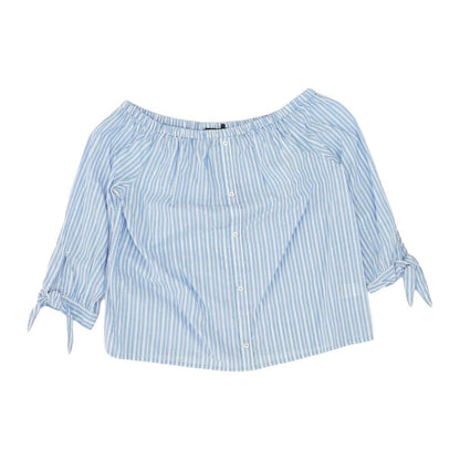 Blue Striped 3/4 Sleeve Blouse