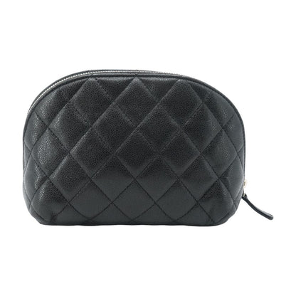 Black Classic Quilted Caviar Leather Cosmetic Pouch
