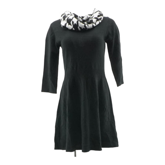 Black Solid Midi Dress w/Scarf