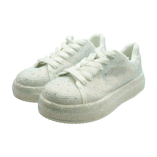 Rhinestone White Low Top Athletic Shoes