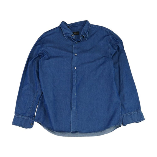 Blue Solid Long Sleeve Button Down