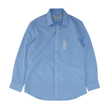 Blue Solid Long Sleeve Button Down