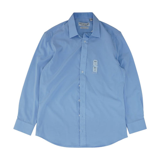 Blue Solid Long Sleeve Button Down