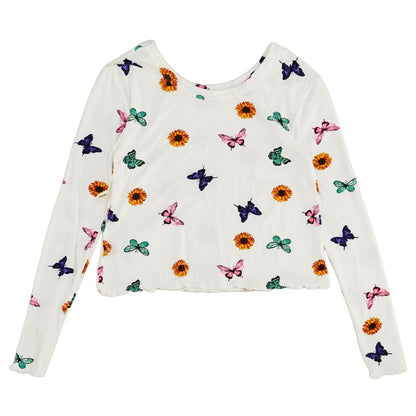 White Graphic Long Sleeve Blouse