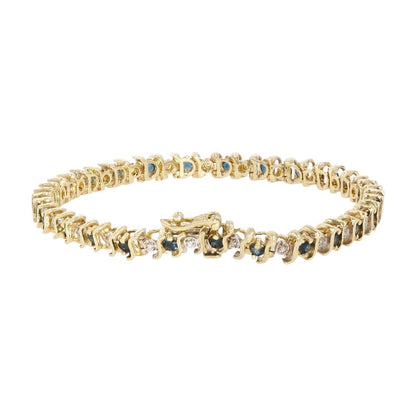 14K Gold Diamond And Blue Stone S Link Line Bracelet