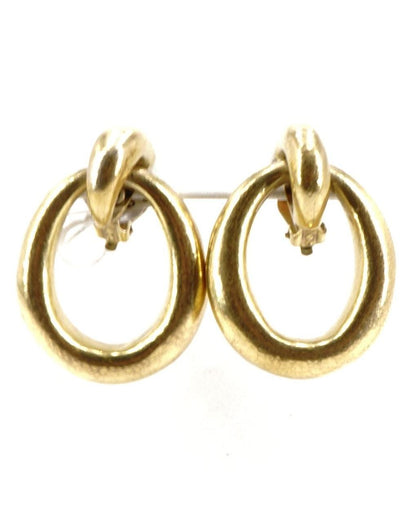 14K Gold Plated Tapered Chunky Oval Hoop Doorknocker Clip On Earrings