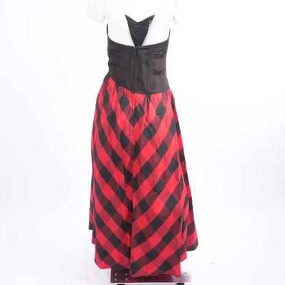 80's Buffalo Plaid Strapless Midi Dress