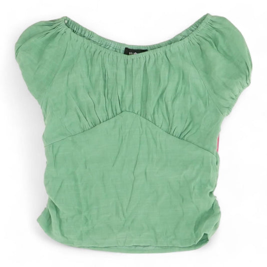 Green Solid Short Sleeve Blouse