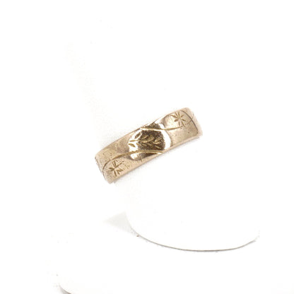 12K Gold Wide Band with Wavy Floral Design