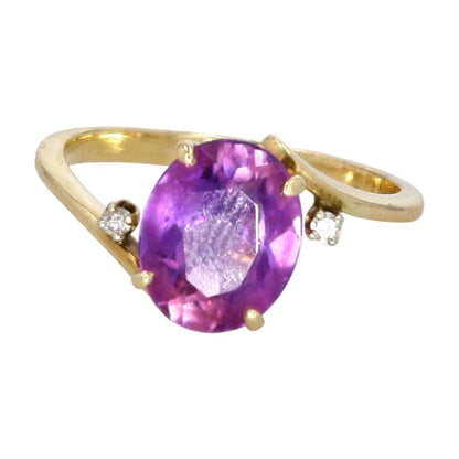 14K Gold Oval Light Purple Stone With Small Diamond Accents Bypass Ring