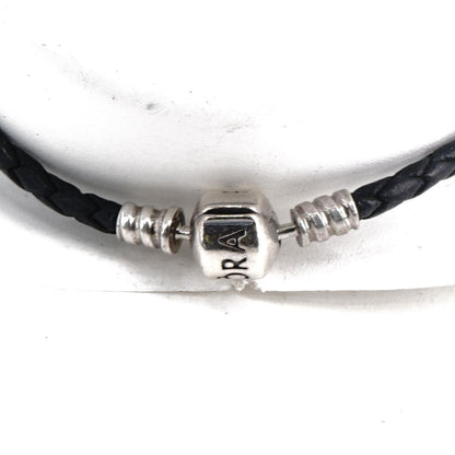 Sterling Silver Moments Black Leather Charm Bracelet