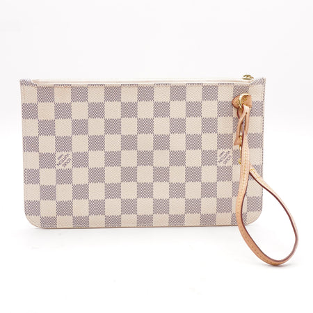 Beige Leather Damier Azur Neverfull Pouch