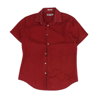 Red Solid Short Sleeve Button Down