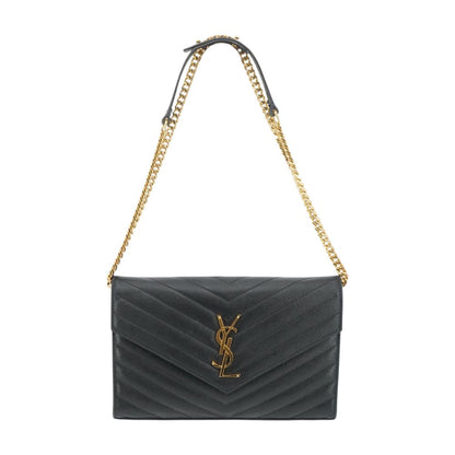 Black Classic Cassandre Chain Wallet in Grain De Poudre Leather