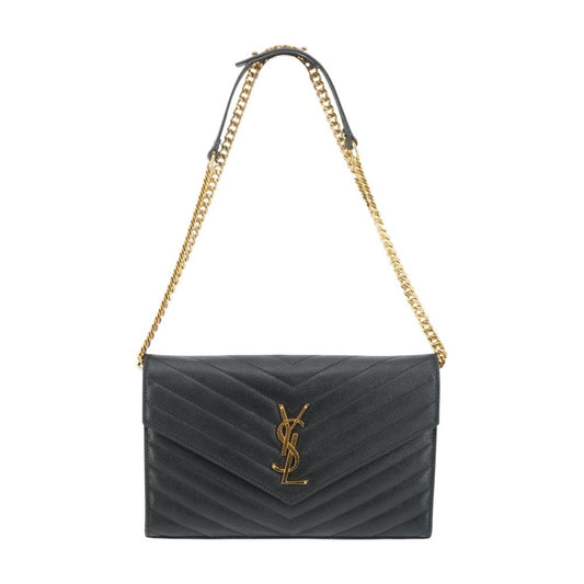 Black Classic Cassandre Chain Wallet in Grain De Poudre Leather