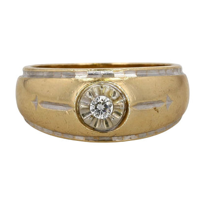 .10 ct 14K Gold Round Diamond Center With Etched Arrow Design Band