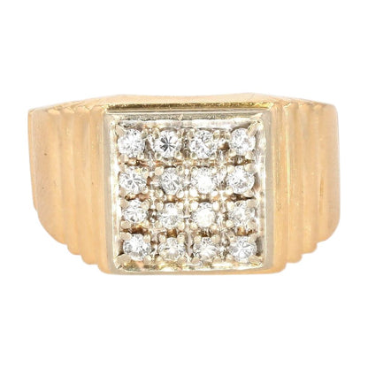 .33 ct 14K Gold Square Signet Ring W/ Round Diamond Pave