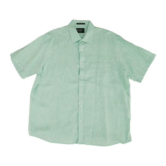 Green Solid Short Sleeve Button Down