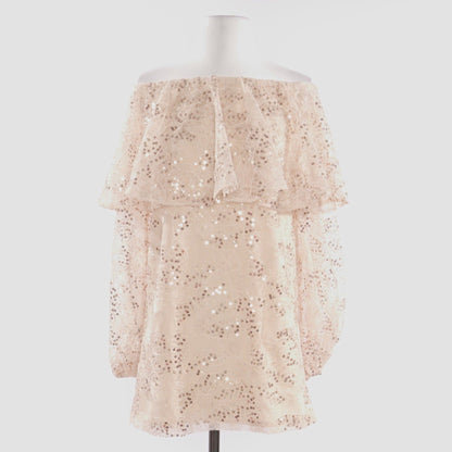 Pink Cream Sequin Casual Mini Dress - Size 8
