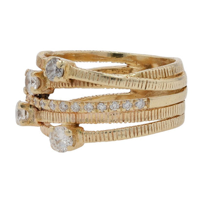 .60 Ct 14K Gold Coin Edge Criss Cross Diamond Accented Band