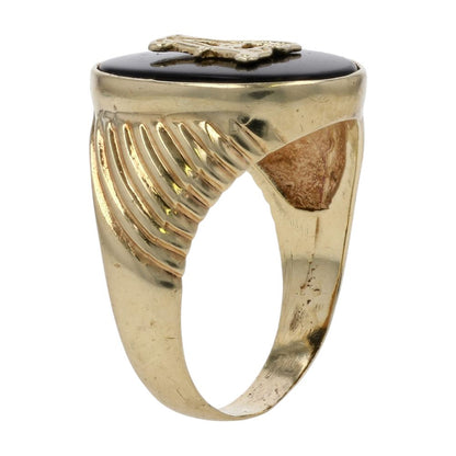 14K Gold Onyx Letter A Signet Ring