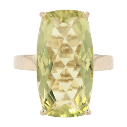 10K Gold Faceted Buff Top Yellow/Green Quartz Cocktail Ring