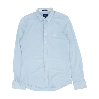 Blue Solid Long Sleeve Button Down