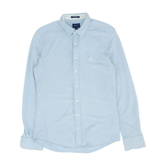 Blue Solid Long Sleeve Button Down