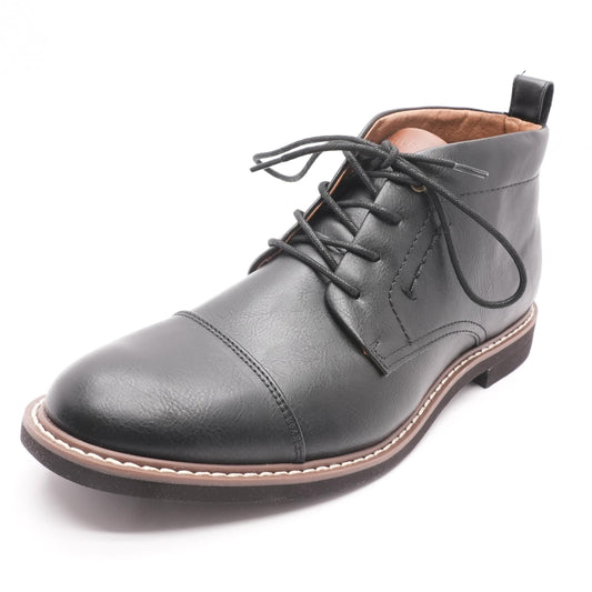 Gabby Cap-Toe Black Faux Leather Chukka Boots