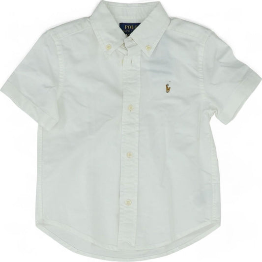White Solid Short Sleeve Button Down