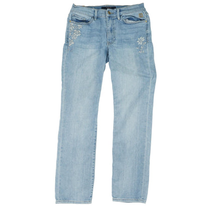 Blue Solid Low Rise Straight Leg Jeans