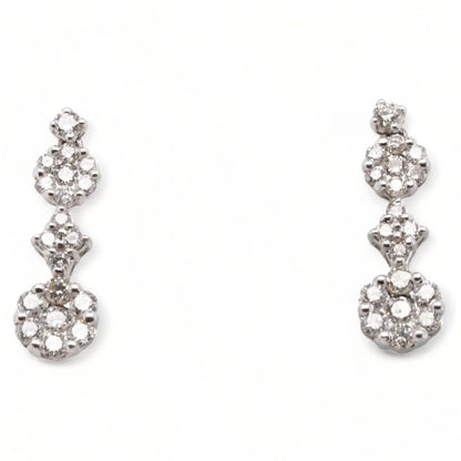 14K White Gold Multi Cluster Diamond Dangle Earrings