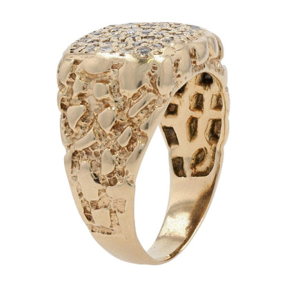 .75 Ct 10K Gold Diamond Pave Nugget Signet Ring