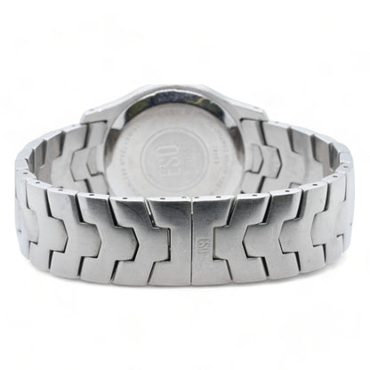 Men's Silver Tone With Blue Dial Rotating Bezel Stainless Steel Watch