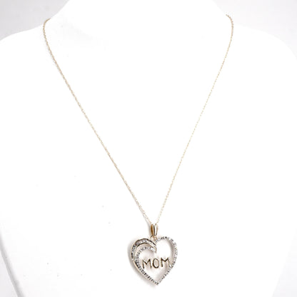 10K Gold Heart With Mom Center And Diamond Accents Pendant Necklace
