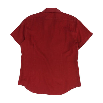 Red Solid Short Sleeve Button Down