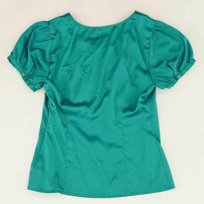 Vintage 2000's Green Solid Short Sleeve Blouse