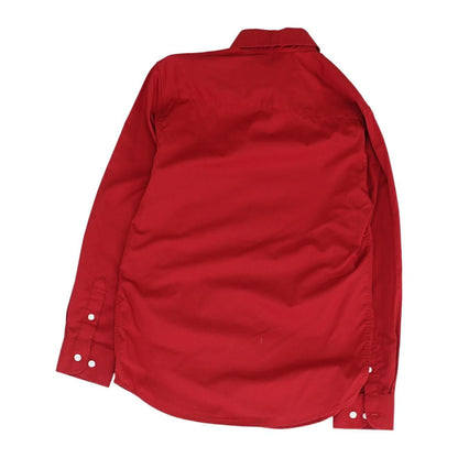 Red Solid Long Sleeve Button Down