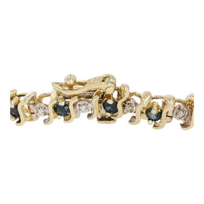 14K Gold Diamond And Blue Stone S Link Line Bracelet