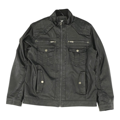 Black Solid Faux Leather Jacket
