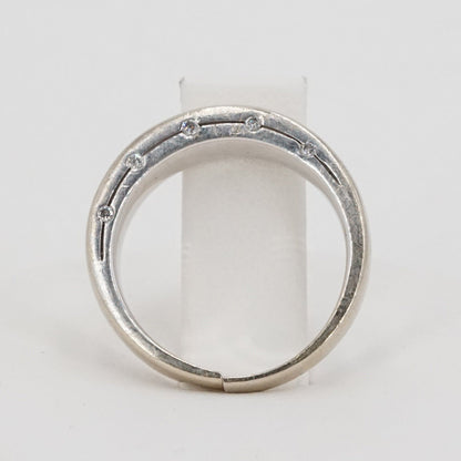 14K White Gold Raised Flat Band with Diamond Accented Sides