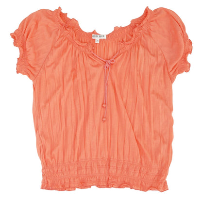 Coral Solid Short Sleeve Blouse