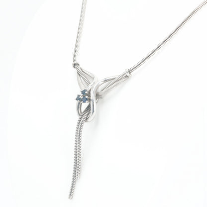 14K White Gold Stationed Lariat Necklace with Three Blue Stones