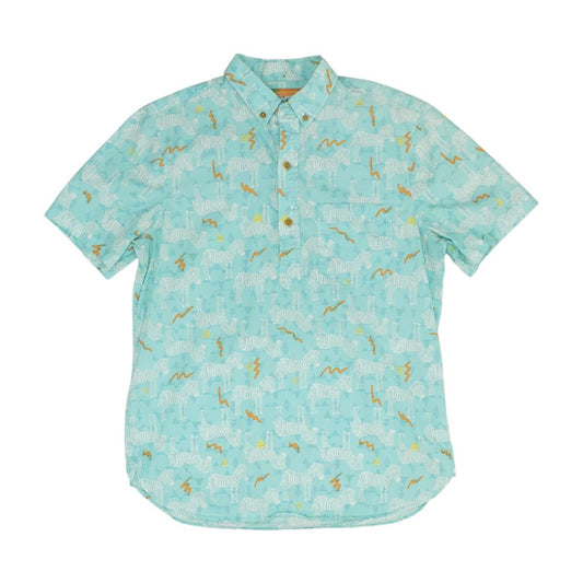 Blue Graphic Short Sleeve Button Down