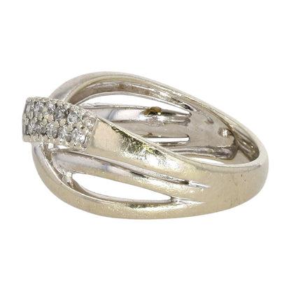 14K White Gold Diamond Band Crossover Ring