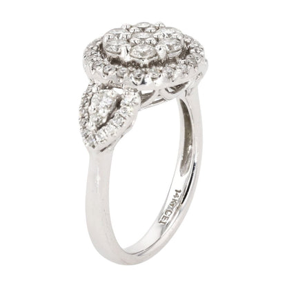14K White Gold Round Diamond Clusters And Halos Ring