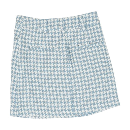 Blue Houndstooth Midi Skirt