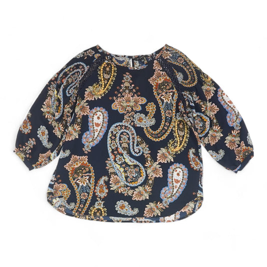 Navy Floral 3/4 Sleeve Blouse